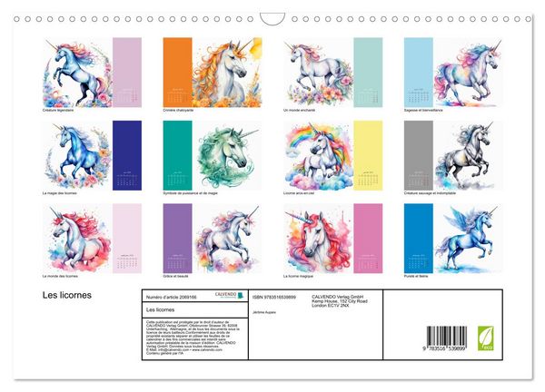 Produktbild: Les licornes (Calendrier mural 2026 DIN A3 vertical), CALVENDO calendrier mensuel