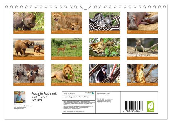 Produktbild: Auge in Auge mit den Tieren Afrikas (Wandkalender 2026 DIN A4 quer), CALVENDO Monatskalender