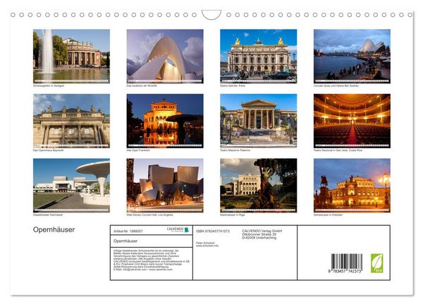 Produktbild: Opernh&auml;user (Wandkalender 2026 DIN A3 quer), CALVENDO Monatskalender