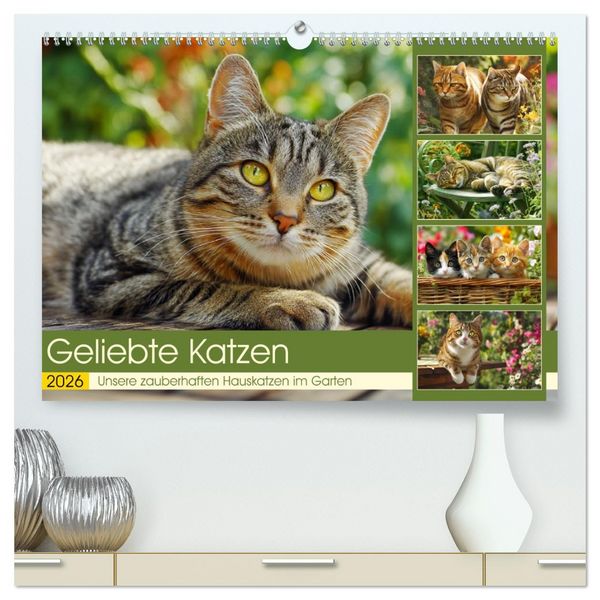 Produktbild: Geliebte Katzen. Unsere zauberhaften Hauskatzen im Garten (hochwertiger Premium Wandkalender 2026 DIN A2 quer), Kunstdruck in Hochglanz
