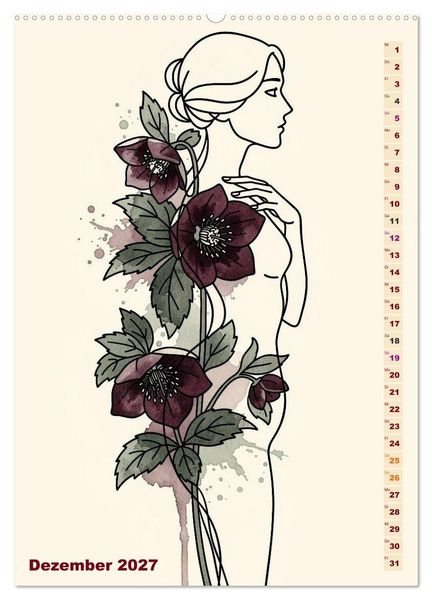 Produktbild: Bl&uuml;tenhauch und Silhouette - Line Art trifft Aquarell (Wandkalender 2027 DIN A2 hoch), CALVENDO Monatskalender