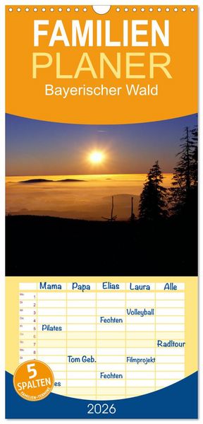 Produktbild: Familienplaner 2026 - Bayerischer Wald mit 5 Spalten (Wandkalender, 21 x 45 cm) CALVENDO