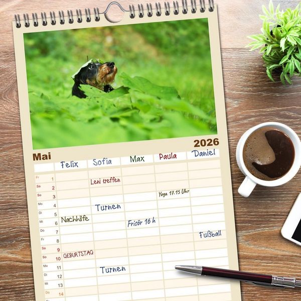 Produktbild: Familienplaner 2026 - Die Dackel daggeln.... mit 5 Spalten (Wandkalender, 21 x 45 cm) CALVENDO