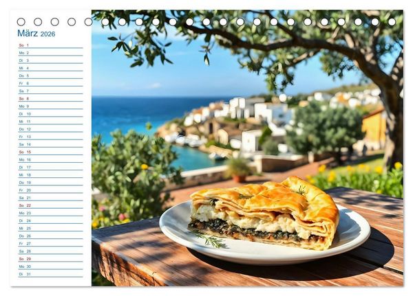 Produktbild: Zw&ouml;lf Teller Sonne &ndash; Kulinarisch durchs Griechenjahr (Tischkalender 2026 DIN A5 quer), CALVENDO Monatskalender