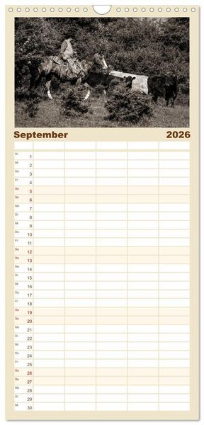 Produktbild: Familienplaner 2026 - Westernreiten mit 5 Spalten (Wandkalender, 21 x 45 cm) CALVENDO