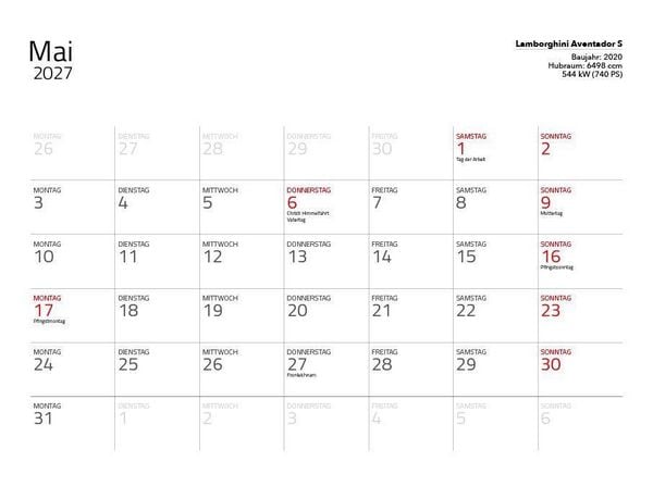 Produktbild: Supersportwagen 2027 &ndash; Eintragkalender