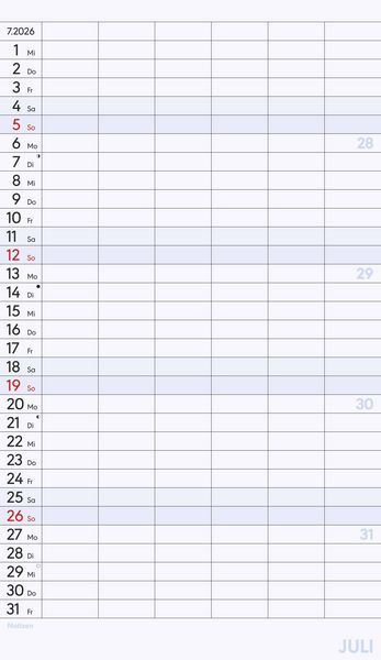 Produktbild: Superplaner XL 2026 6 Spalten - Familien-Timer 26x45 cm - Offset-Papier - mit Ferienterminen - Wand-Planer - Familienkalender - Alpha Edition