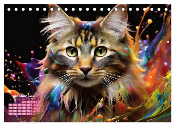 Produktbild: Splash - Katzen im Farbrausch (Tischkalender 2026 DIN A5 quer), CALVENDO Monatskalender