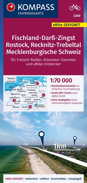 Produktbild: KOMPASS Fahrradkarte 3369 Fischland-Dar&szlig;-Zingst, Rostock, Recknitz-Trebeltal, Mecklenburgische Schweiz 1:70.000