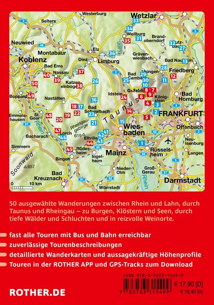 Produktbild: ROTHER Wanderf&uuml;hrer Taunus. 50 Touren im Bergland zwischen Lahn, Rhein und Main
