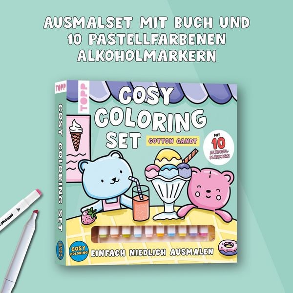 Produktbild: Cosy Coloring &bdquo;Cotton Candy&ldquo; Ausmalset - Einfach niedlich ausmalen