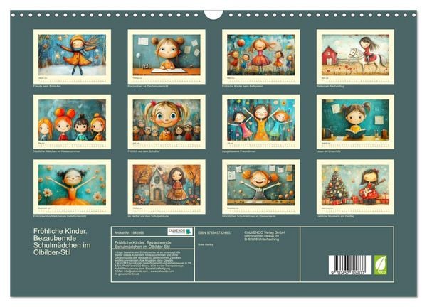 Produktbild: Fr&ouml;hliche Kinder. Bezaubernde Schulm&auml;dchen im &Ouml;lbilder-Stil (Wandkalender 2026 DIN A3 quer), CALVENDO Monatskalender