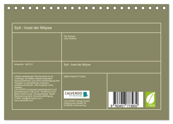 Produktbild: Sylt - Insel der M&ouml;pse (Tischkalender 2026 DIN A5 quer), CALVENDO Monatskalender