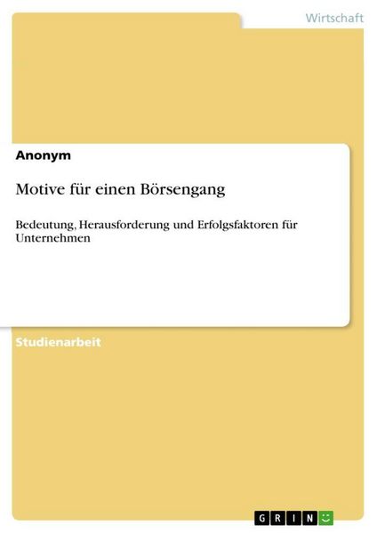 Produktbild: Motive f&uuml;r einen B&ouml;rsengang