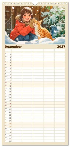 Produktbild: Familienplaner 2027 - Tierische Anime-Freunde - Fr&ouml;hliche Streifz&uuml;ge mit Hund und Katze mit 5 Spalten (Wandkalender, 21 x 45 cm) CALVENDO