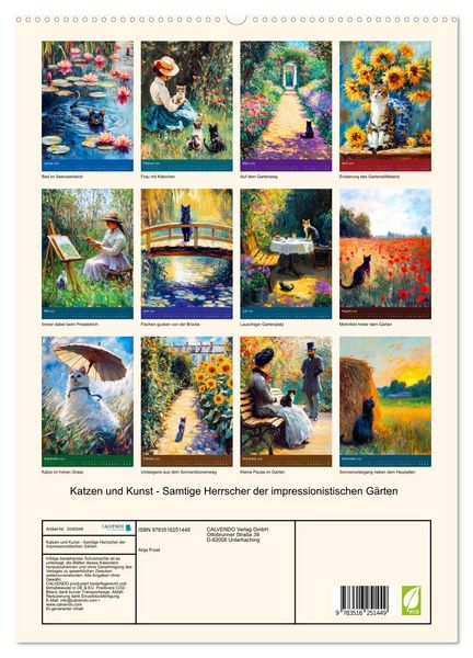 Produktbild: Katzen und Kunst - Samtige Herrscher der impressionistischen G&auml;rten (hochwertiger Premium Wandkalender 2026 DIN A2 hoch), Kunstdruck in Hochglanz