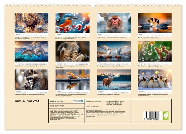 Produktbild: Tiere in ihrer Welt (hochwertiger Premium Wandkalender 2026 DIN A2 quer), Kunstdruck in Hochglanz
