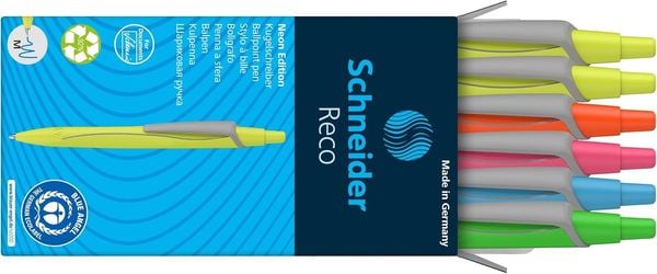 Produktbild: Schneider Kugelschreiber Reco neon, Mine blau, 6er Set