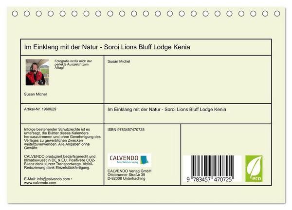 Produktbild: Im Einklang mit der Natur - Soroi Lions Bluff Lodge Kenia (Tischkalender 2026 DIN A5 quer), CALVENDO Monatskalender