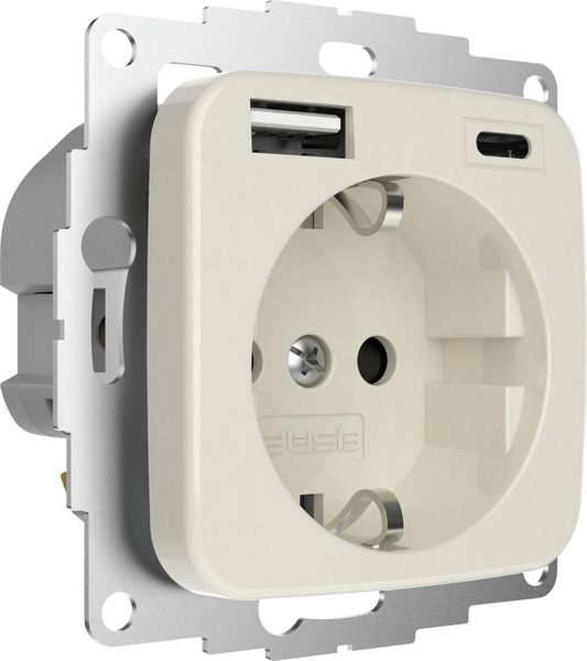 Produktbild: 2USB 2U-449382 Schutzkontakt-Steckdose erh&ouml;hter Ber&uuml;hrungsschutz, mit USB-Ladeausgang IP20 Cremewei&szlig; (gl&auml;nzend)