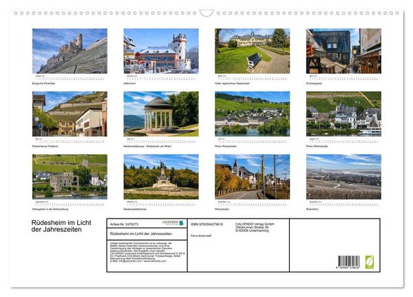 Produktbild: R&uuml;desheim im Licht der Jahreszeiten (Wandkalender 2027 DIN A2 quer), CALVENDO Monatskalender