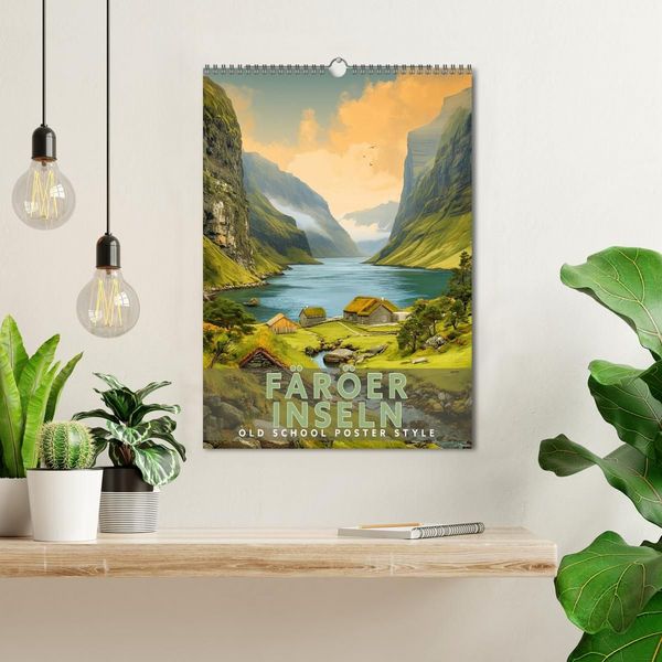 Produktbild: F&auml;r&ouml;er Inseln - Old School Poster Style (Wandkalender 2027 DIN A3 hoch), CALVENDO Monatskalender