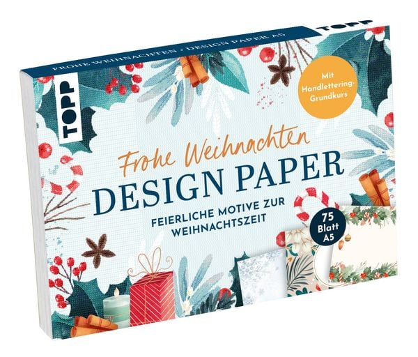 Produktbild: Design Paper A5 Frohe Weihnachten. Mit Handlettering-Grundkurs