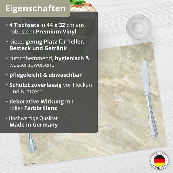 Produktbild: Tischsetmacher Tischsets sandfarbene Marmorplatte hell, aus hochwertigem Vinyl (4 St&uuml;ck), 44 x 32 cm