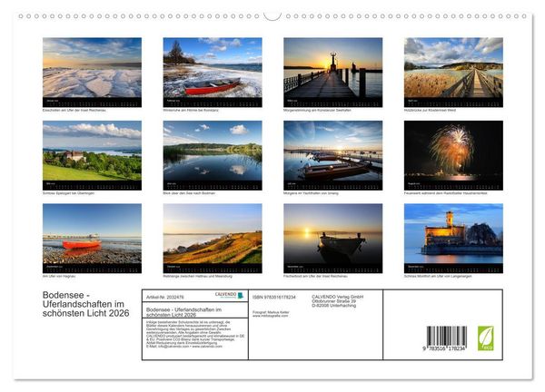 Produktbild: Bodensee - Uferlandschaften im sch&ouml;nsten Licht 2026 (hochwertiger Premium Wandkalender 2026 DIN A2 quer), Kunstdruck in Hochglanz