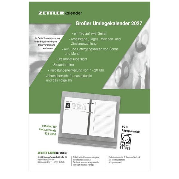 Produktbild: Umlegkalender 1T/2S 10,5x14,2 2027
