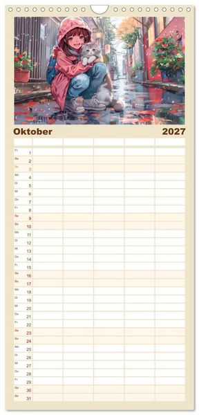 Produktbild: Familienplaner 2027 - Tierische Anime-Freunde - Fr&ouml;hliche Streifz&uuml;ge mit Hund und Katze mit 5 Spalten (Wandkalender, 21 x 45 cm) CALVENDO