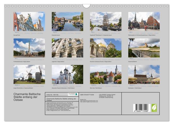 Produktbild: Charmante Baltische St&auml;dte entlang der Ostsee (Wandkalender 2026 DIN A3 quer), CALVENDO Monatskalender