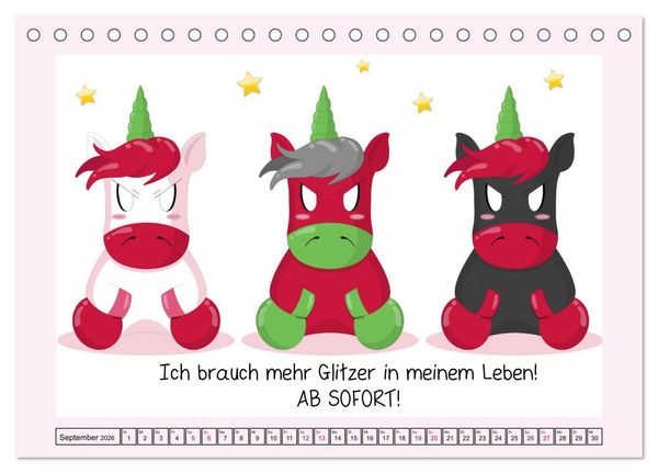 Produktbild: Unicorns. Einhorn-Spr&uuml;che und Weisheiten! (Tischkalender 2026 DIN A5 quer), CALVENDO Monatskalender
