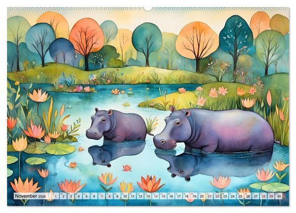 Produktbild: Hippos bekennen Farbe - kunterbunter Nilpferdspa&szlig; (Wandkalender 2026 DIN A2 quer), CALVENDO Monatskalender