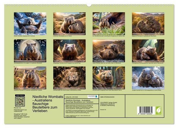 Produktbild: Niedliche Wombats - Australiens flauschige Beuteltiere zum Verlieben (hochwertiger Premium Wandkalender 2027 DIN A2 quer), Kunstdruck in Hochglanz
