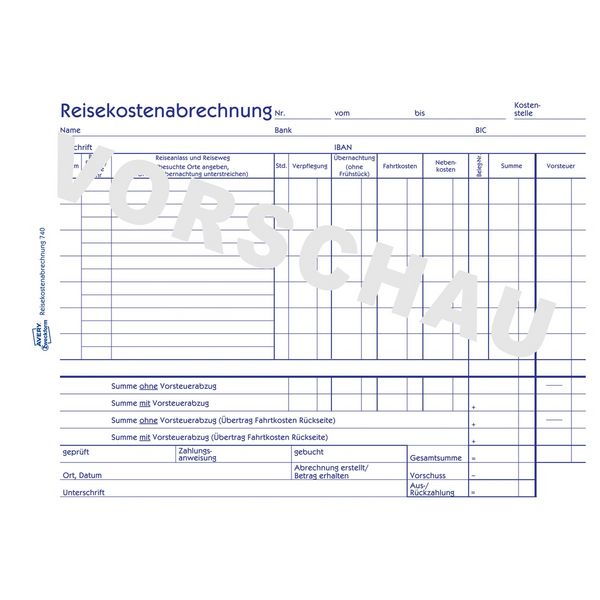 Produktbild: AVERY Zweckform Reisekostenabrechnung w&ouml;chentliche Abrechnung mit Blaupapier DIN A5 quer