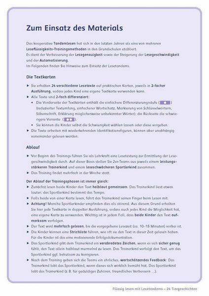 Produktbild: Fl&uuml;ssig lesen mit Lesetandems &ndash; 24 Tiergeschichten, Klasse 3/4