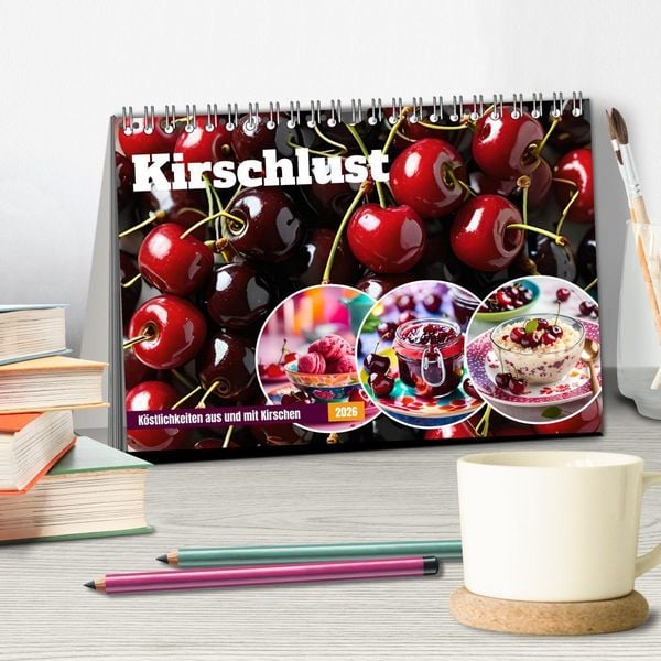 Produktbild: Kirschlust - K&ouml;stlichkeiten aus und mit Kirschen (Tischkalender 2026 DIN A5 quer), CALVENDO Monatskalender