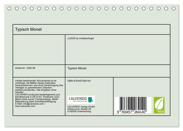 Produktbild: Typisch Monet (Tischkalender 2026 DIN A5 quer), CALVENDO Monatskalender