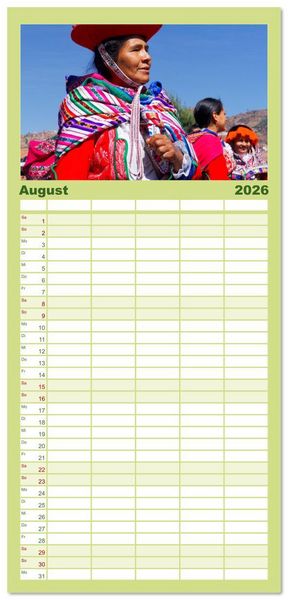 Produktbild: Familienplaner 2026 - Bekanntes und Unbekanntes Peru mit 5 Spalten (Wandkalender, 21 x 45 cm) CALVENDO