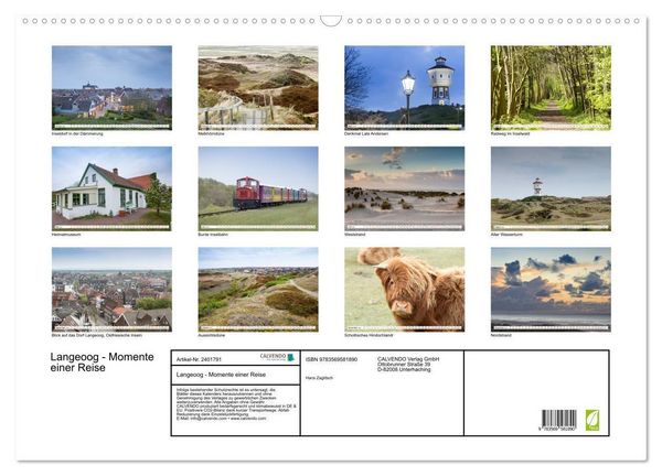 Produktbild: Langeoog - Momente einer Reise (Wandkalender 2027 DIN A2 quer), CALVENDO Monatskalender