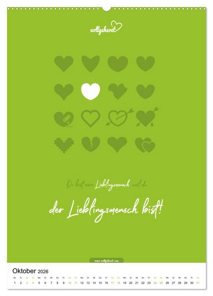 Produktbild: vollgeherzt: Lieblingsmensch-Kalender - Der Wandkalender als Geschenk f&uuml;r ganz besondere Menschen (Wandkalender 2026 DIN A2 hoch), CALVENDO Monatskalender