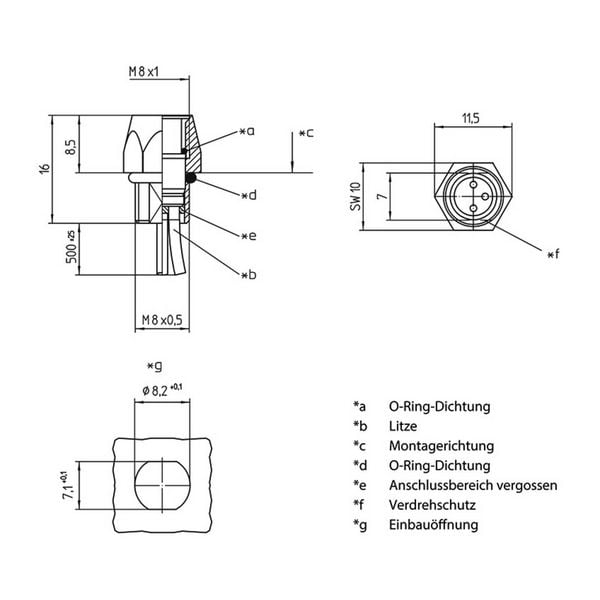 Produktbild: Lutronic 1223 Sensor-/Aktor-Einbausteckverbinder M8 Buchse, Einbau 0.50 m Polzahl Sensoren: 4 1 St.