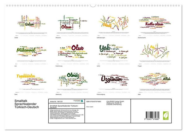 Produktbild: Smalltalk Sprachkalender T&uuml;rkisch-Deutsch (hochwertiger Premium Wandkalender 2026 DIN A2 quer), Kunstdruck in Hochglanz