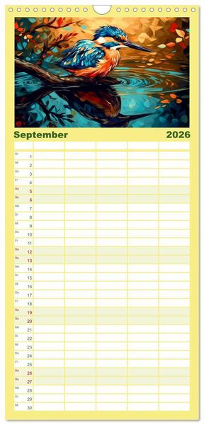 Produktbild: Familienplaner 2026 - Flieg und trag die Farben ins Licht mit 5 Spalten (Wandkalender, 21 x 45 cm) CALVENDO