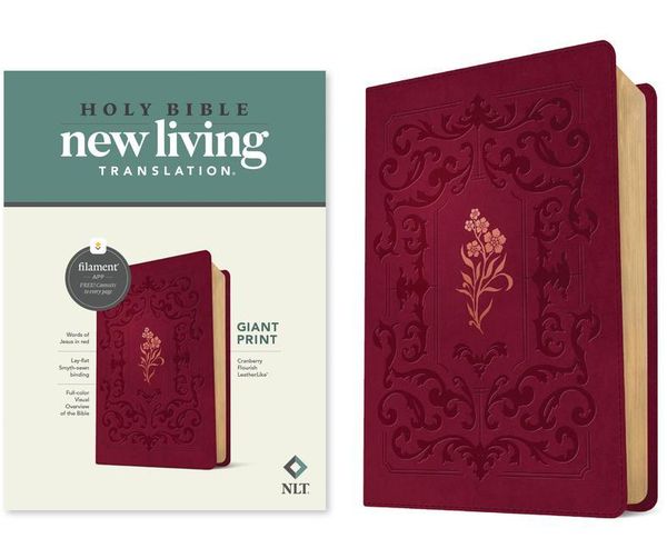 NLT Giant Print Bible, Filament Enabled (Leatherlike, Cranberry Flourish, Red Letter), Gebundene Ausgabe von New Living Translation, Tyndale House