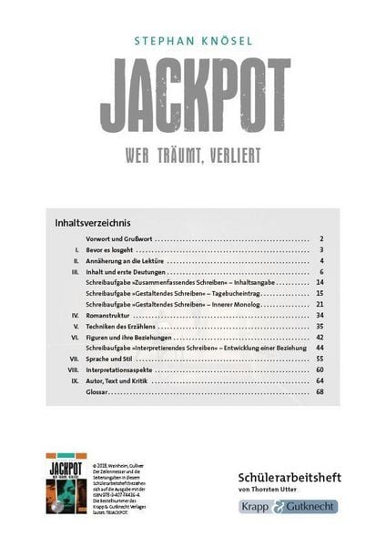 Produktbild: Jackpot &ndash; Wer tr&auml;umt, verliert &ndash; Stephan Kn&ouml;sel &ndash; Sch&uuml;lerarbeitsheft