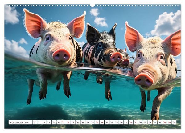 Produktbild: Schwimmende Schweine im Paradies (Wandkalender 2026 DIN A2 quer), CALVENDO Monatskalender