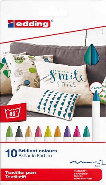 Produktbild: edding 4600 Textilstifte TEXTILE PEN 1mm 10er Set Rundspitze