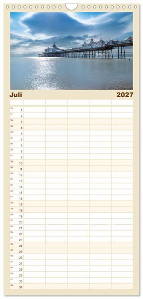 Produktbild: Familienplaner 2027 - Seebr&uuml;cken im Vereinigten K&ouml;nigreich mit 5 Spalten (Wandkalender, 21 x 45 cm) CALVENDO